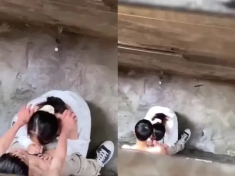 Quay lén học sinh nữ mút cây hàng người yêu ở khe nhà